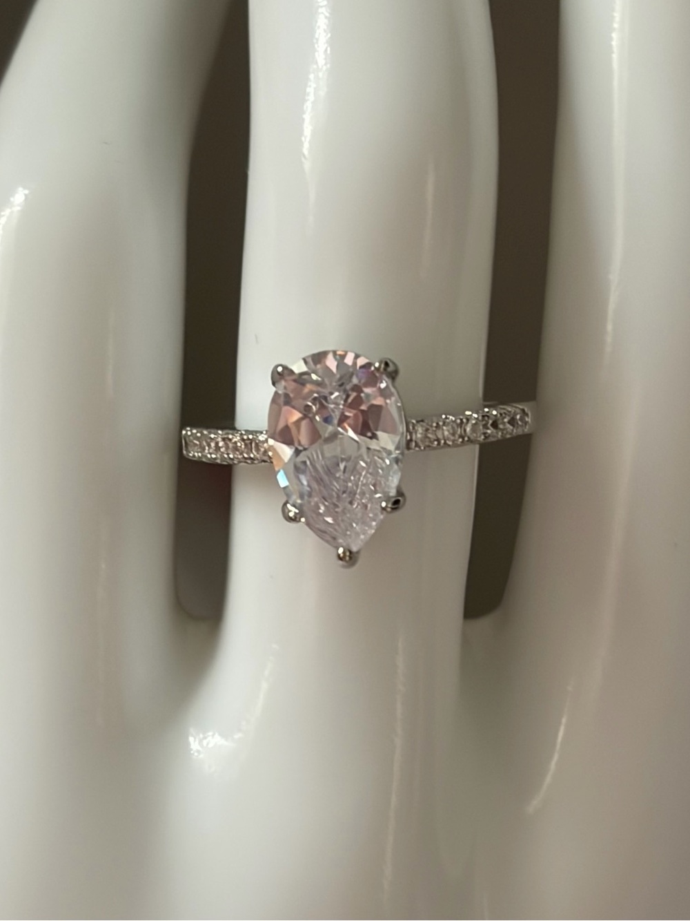 Pear Cut CZ Engagement Ring – Stainless Steel Pave Band Ring – Bridal Statement